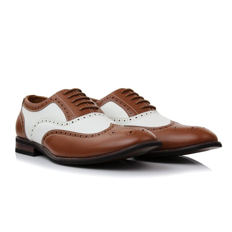 Ferro Aldo Men's Arthur Wingtip Oxford Dress Shoes | Classic Brogue & Two-Tone Spectator Styles |MFA139001D |in Brown & White, Size 12 - Image 4